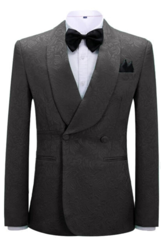 Black Jacquard Double-Breasted Shawl Lapel Wedding Suit