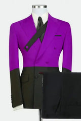 Classic Purple Peaked Lapel Double Breasted Prom Suit