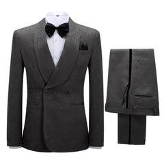 Black Jacquard Double-Breasted Shawl Lapel Wedding Suit