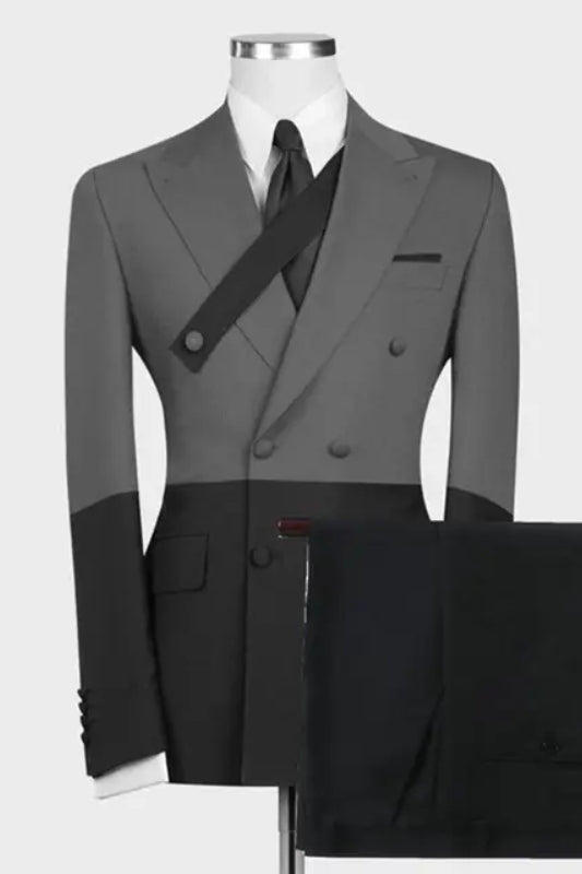 Gray Peaked Lapel Double Breasted Glamorous Prom Suit