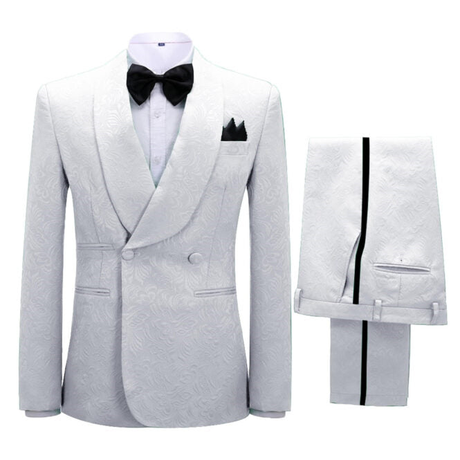 White Jacquard Double-Breasted Shawl Lapel Wedding Suit