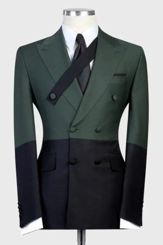 Dark Green Peaked Lapel Double Breasted Fashion Prom Suit