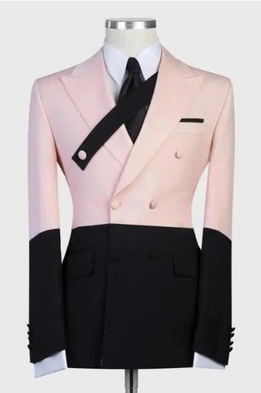 Pink Double-Breasted Peaked Lapel Prom Suit