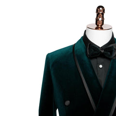 Bespoke Dark Green Shawl Lapel Double Breasted Velvet Wedding Suit