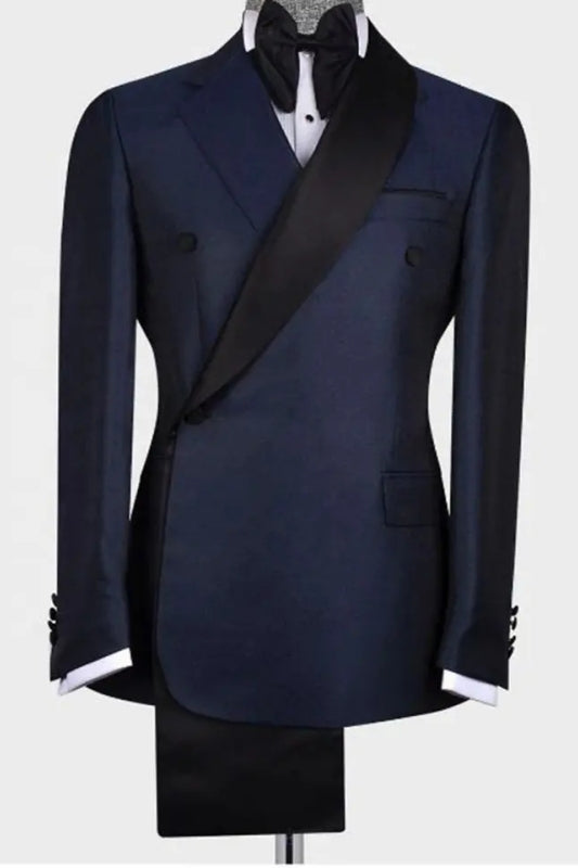 Navy Blue Two-Piece Shawl Lapel Wedding Suit