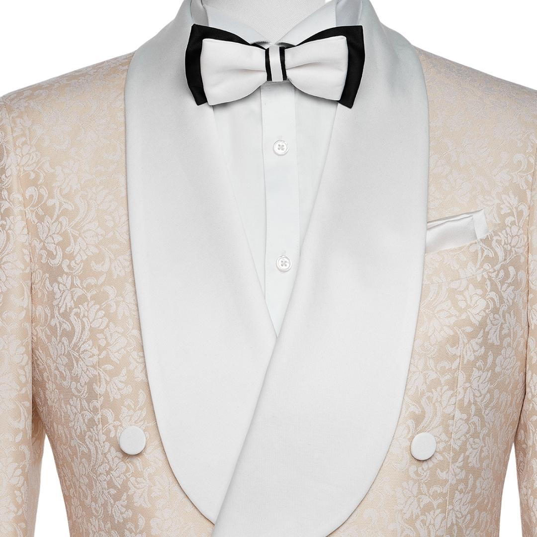 Newest Champagne Shawl Lapel Double Breasted Jacquard Wedding Suit