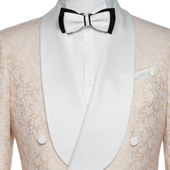 Newest Champagne Shawl Lapel Double Breasted Jacquard Wedding Suit