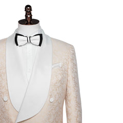 Newest Champagne Shawl Lapel Double Breasted Jacquard Wedding Suit