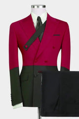 Stylish Burgundy Peaked Lapel Double Breasted Prom Suit