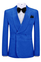 Bespoke Royal Blue Jacquard Shawl Lapel Double Breasted Wedding Suit