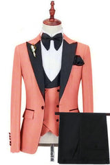 Fancy Coral Peaked Lapel 3-Piece Prom Suit