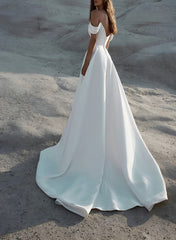 Off The Shoulder Court Train Wedding Dress With Split Front