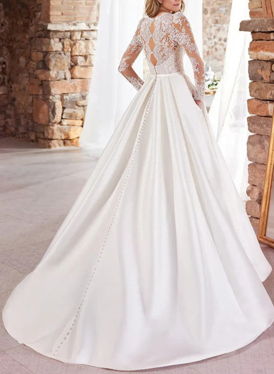 Elegant Wedding Dresses With Lace Satin