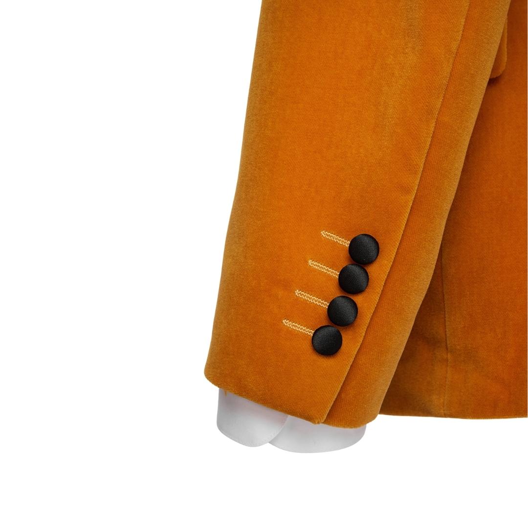 Orange Notched Lapel 2-Piece Simple Velvet Prom Suit