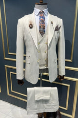 Simple White Peaked Lapel 3-Piece Prom Suit