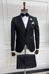 Classic Black Jacquard Notched Lapel 3-Piece Prom Suit