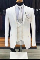 Simple White Shawl Lapel 3-Piece Wedding Suit