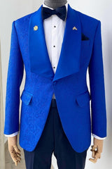 Royal Blue Shawl Lapel Slim Fit Jacquard Wedding Suit