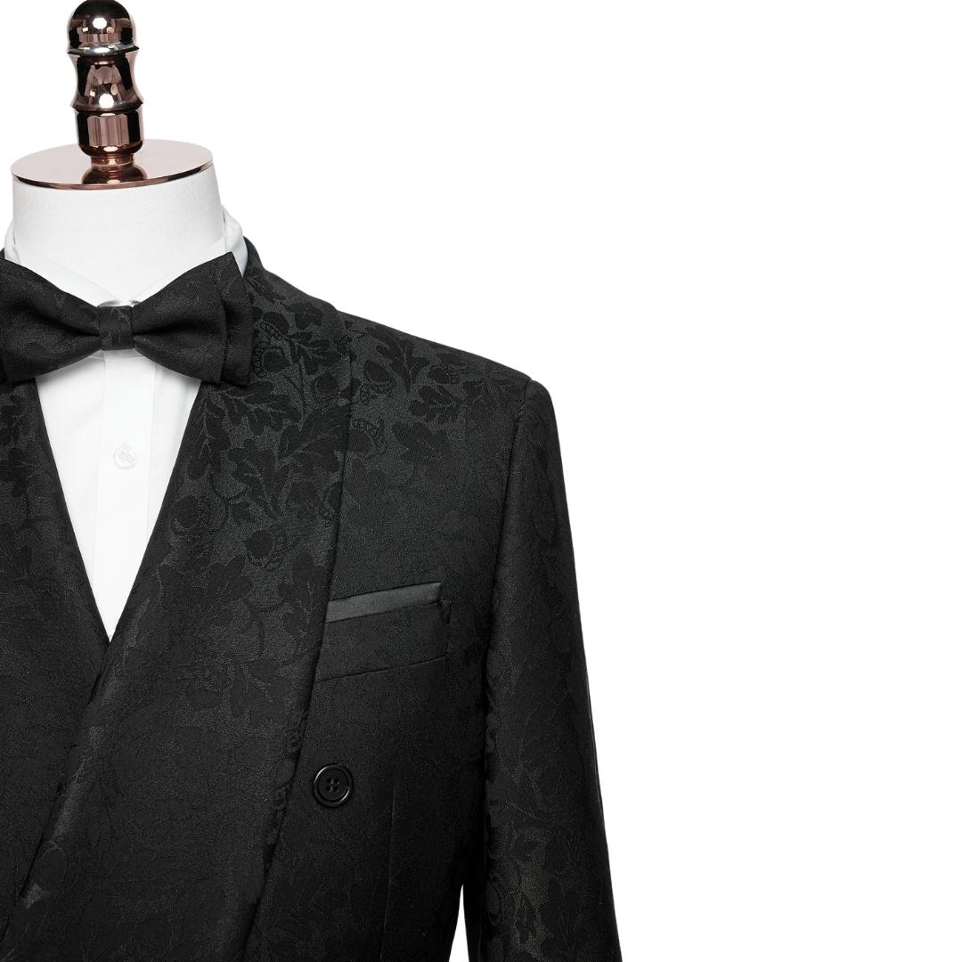 Black Jacquard Shawl Lapel Double Breasted Bespoke Wedding Suit