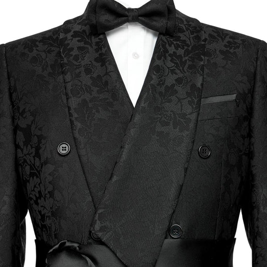 Black Jacquard Shawl Lapel Double Breasted Bespoke Wedding Suit