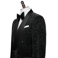 Formal Black Shawl Lapel Double Breasted Jacquard Wedding Suit