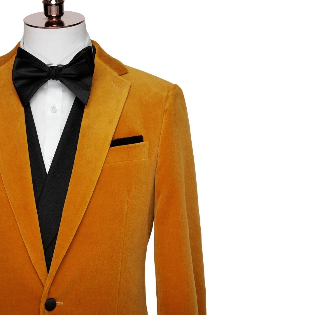 Orange Notched Lapel 2-Piece Simple Velvet Prom Suit