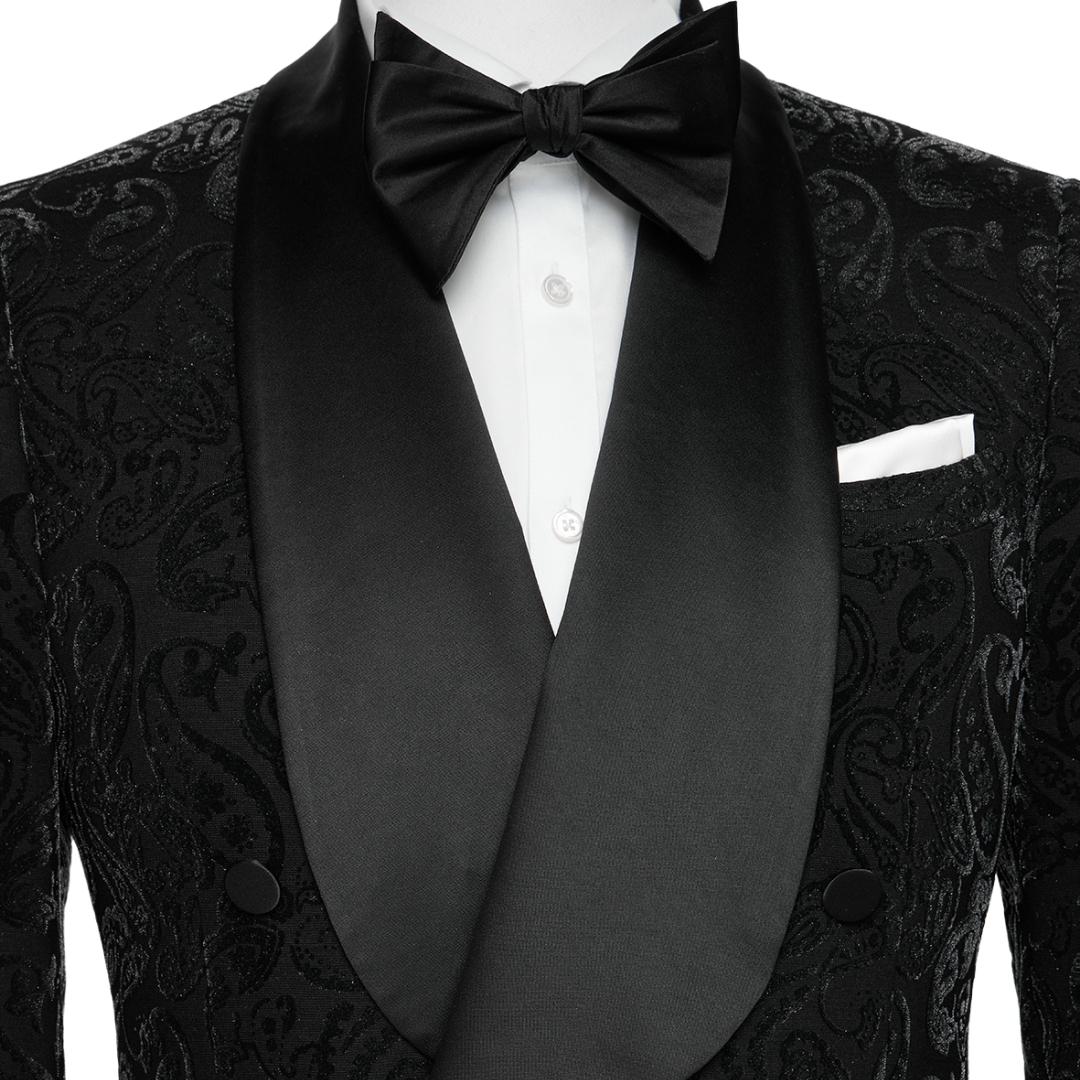 Formal Black Shawl Lapel Double Breasted Jacquard Wedding Suit