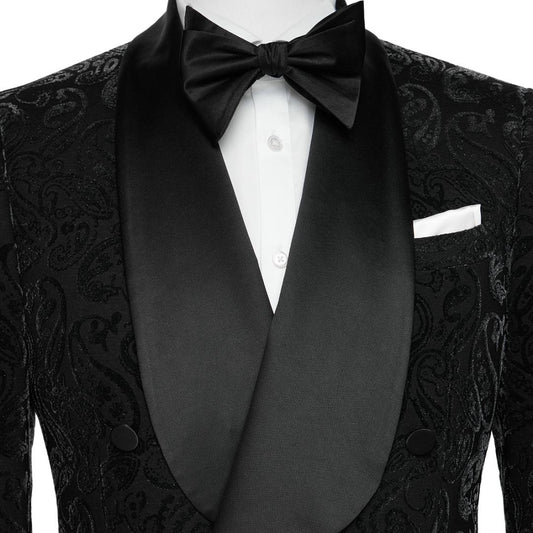 Formal Black Shawl Lapel Double Breasted Jacquard Wedding Suit