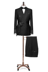 Black Jacquard Shawl Lapel Double Breasted Bespoke Wedding Suit