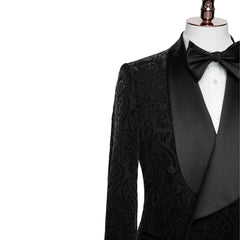 Formal Black Shawl Lapel Double Breasted Jacquard Wedding Suit