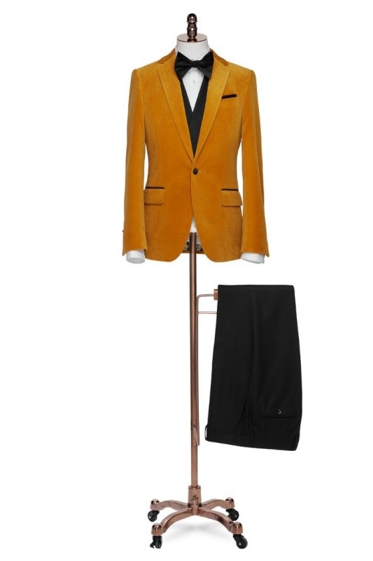 Orange Notched Lapel 2-Piece Simple Velvet Prom Suit