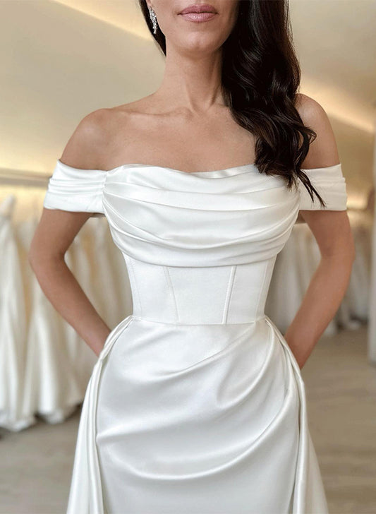 Off-The-Shoulder Cowl Neck Satin Wedding Dresses