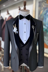 Chic Dark Gray Shawl Lapel 3-Piece Wedding Suit