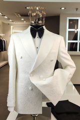 Classic White Jacquard Double Breasted Prom Suit