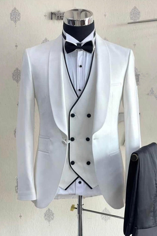 Simple White Shawl Lapel 3-Piece Wedding Suit