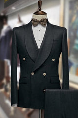 Modern Black Shawl Lapel Double Breasted Wedding Suit