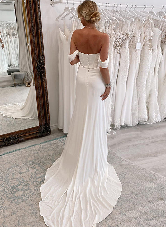 Off-The-Shoulder Slit Wedding Dresses With Sheath/Column