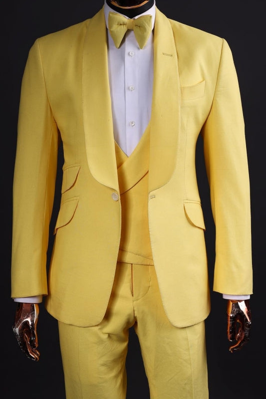 Light Yellow Shawl Lapel Three-Piece Wedding Suit