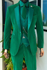 Fashion Green Velvet Notched Lapel 3-Piece Prom Suit