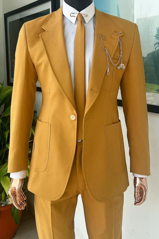 Yellow Two-Piece Notched Lapel Prom Suit