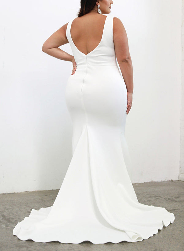 Satin Wedding Dresses - Elegant Trumpet/Mermaid V-Neck Sleeveless