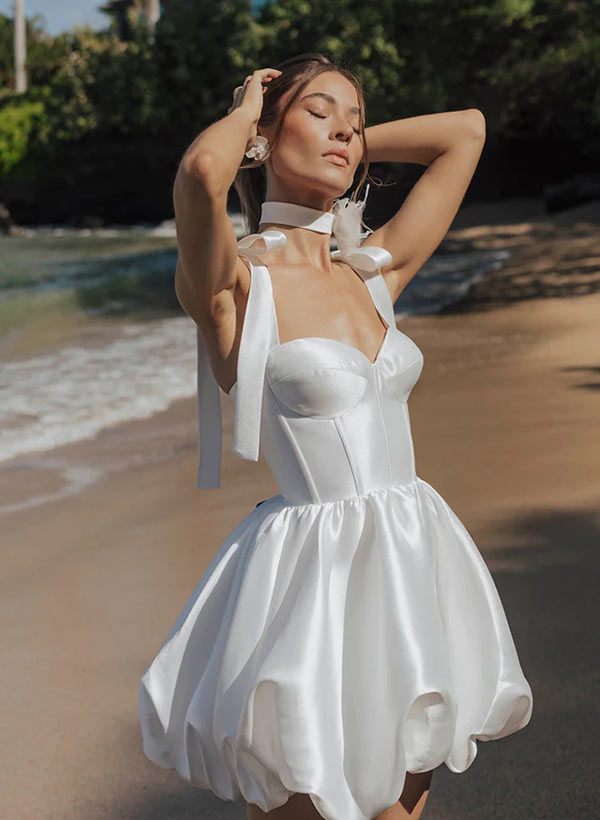 Modern Sweetheart Sleeveless Satin Reception Wedding Dresses With Bow(s)