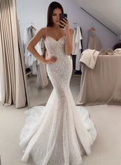 Trumpet Mermaid Sweetheart Sleeveless Sequined Wedding Dresses