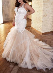 Illusion Neck Lace/Tulle Wedding Dresses - Trumpet/Mermaid