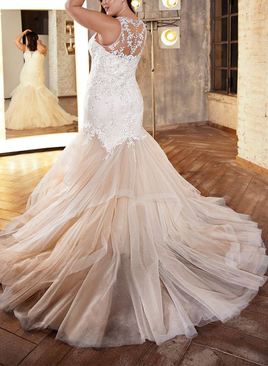 Illusion Neck Lace/Tulle Wedding Dresses - Trumpet/Mermaid