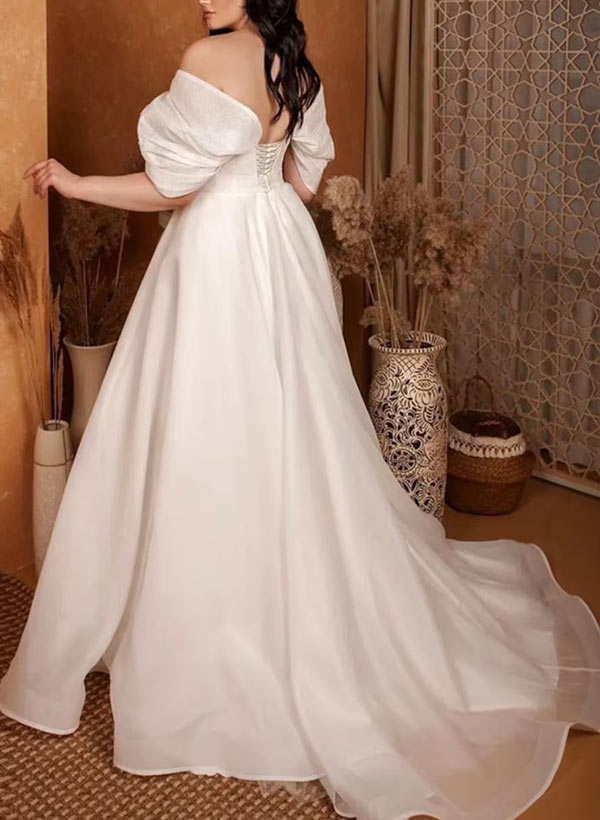 Plus Size A-Line Sweetheart Sleeveless Sweep Train Tulle Bridal Gowns