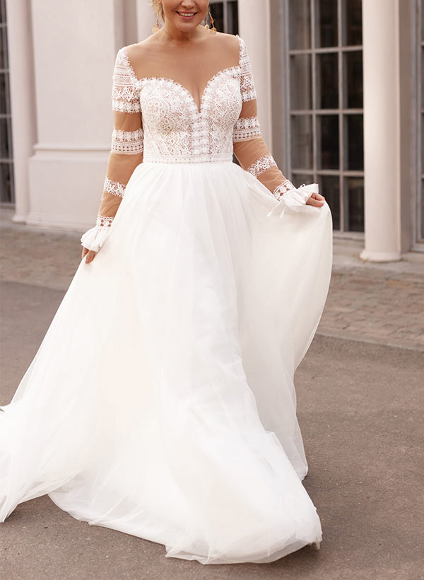 A-Line Sweetheart Long Sleeves Wedding Dresses for Plus Size