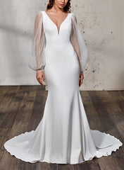 Elegant Trumpet Mermaid V-Neck Long Sleeves Wedding Gowns