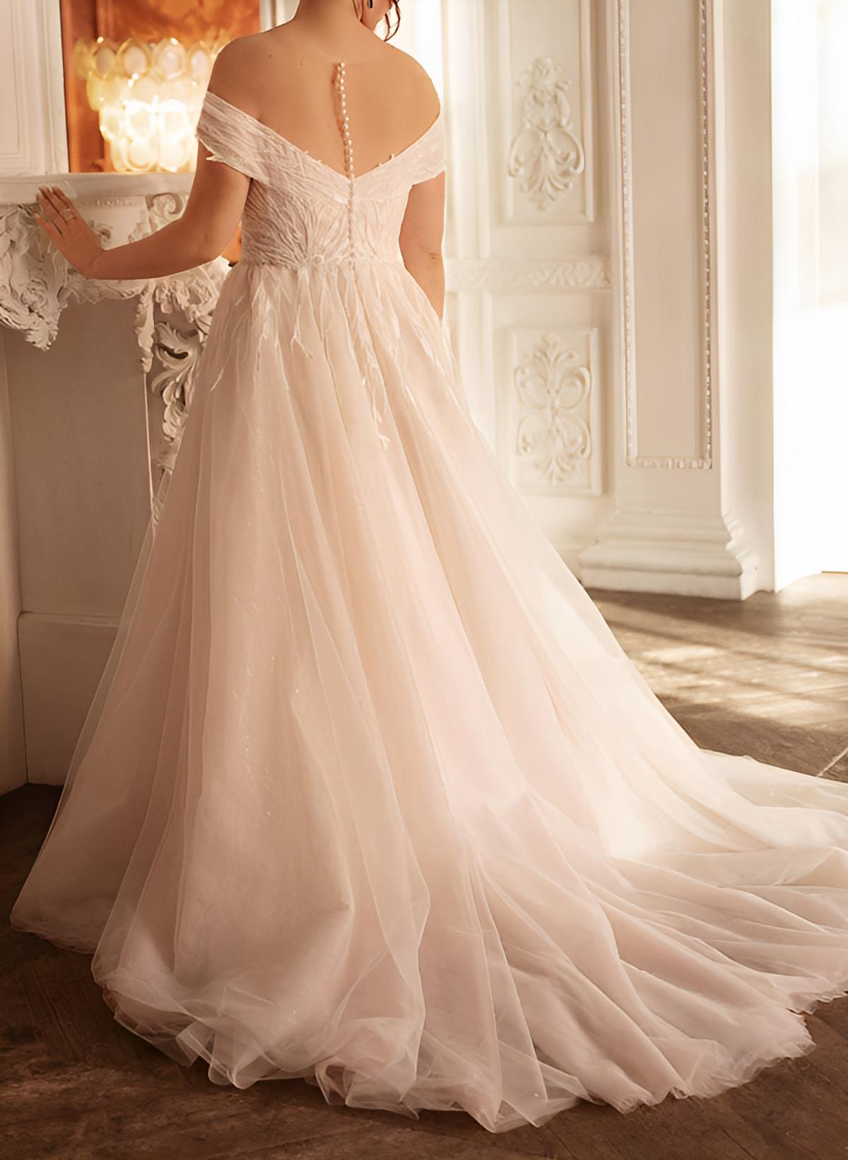 Off-The-Shoulder Lace/Tulle Wedding Dresses for Plus Size