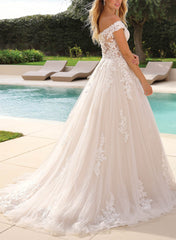 Off-The-Shoulder Ball-Gown Wedding Dresses with Classic Lace